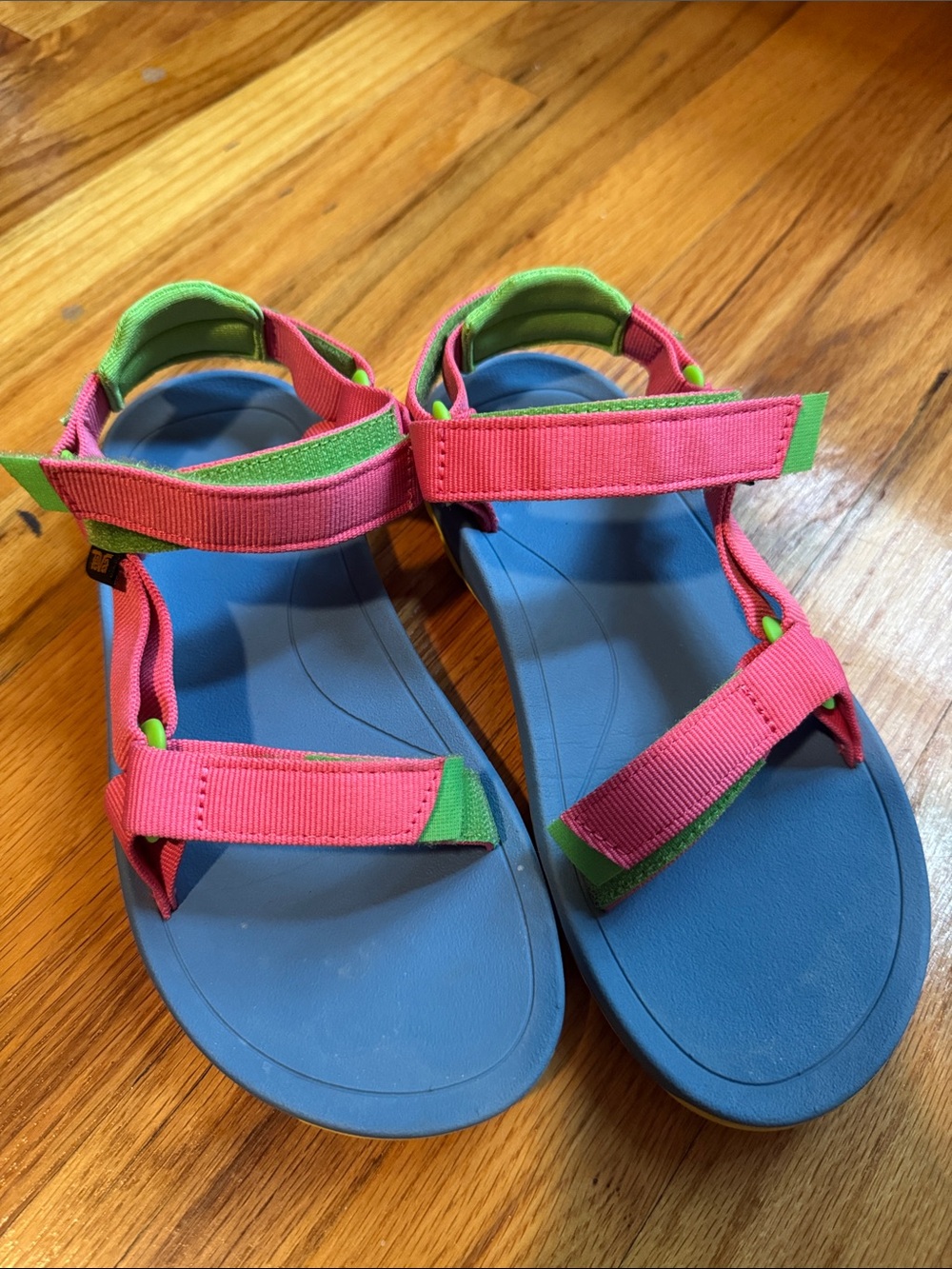 Teva Kids Pink and Blue Sandals with Green Accents